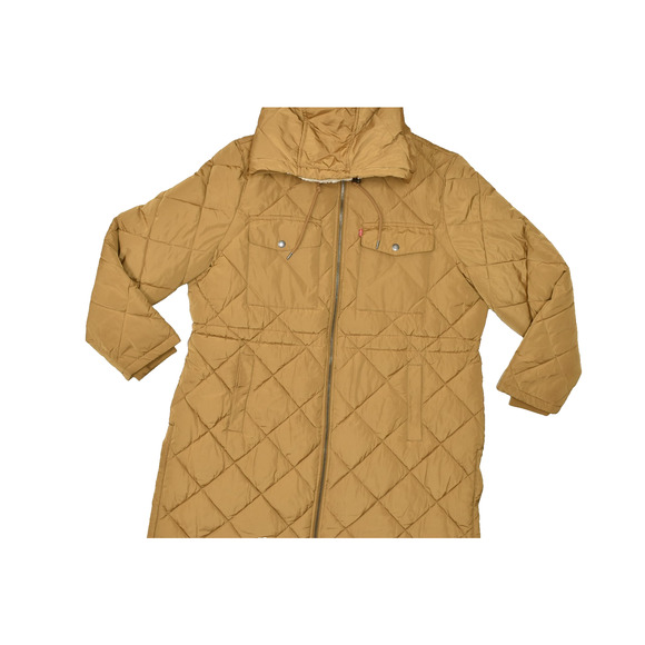 Levi's Women's Plus Size XXL Quilted Long Puffer Jacket Tan Sherpa Lined - Picture 1 of 8